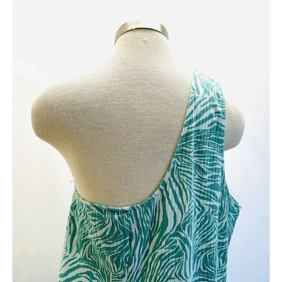 NWT NINE WEST Women Sleeveless Pullover One Shoulder Green Blue Dress Plus Sz 3X - Picture 7 of 12